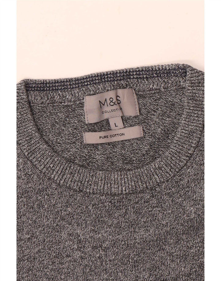 Marks & Spencer Jersey de cuello redondo para hombre de algodón moteado gris grande