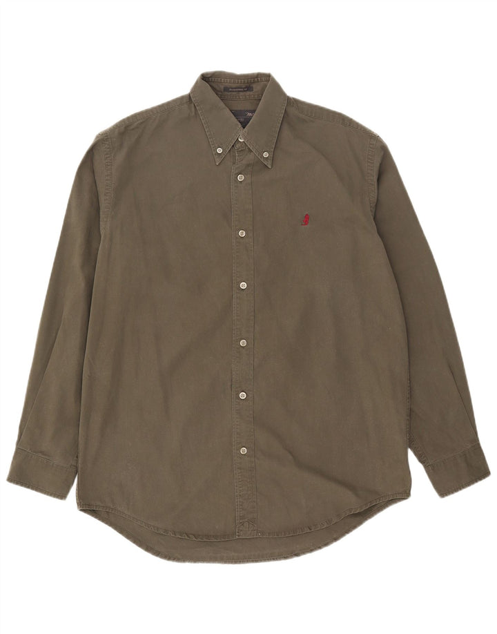 Marlboro Classics Camisa de corte tradicional para hombre Algodón caqui medio