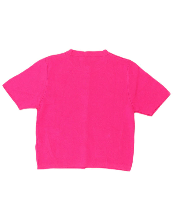 Zara Mujer Crop Manga Corta Cárdigan Suéter UK 10 Small Rosa Acrílico