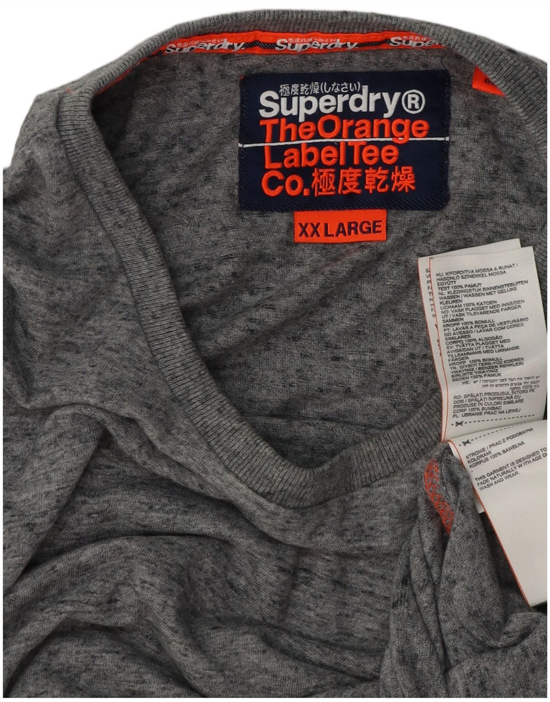 SUPERDRY Camiseta para hombre Top 2XL Algodón moteado gris