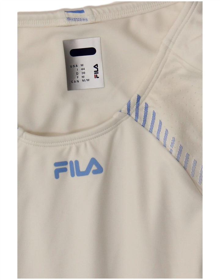 Camiseta FILA Mujer IT 44 Poliamida Rayas Blanca Mediana