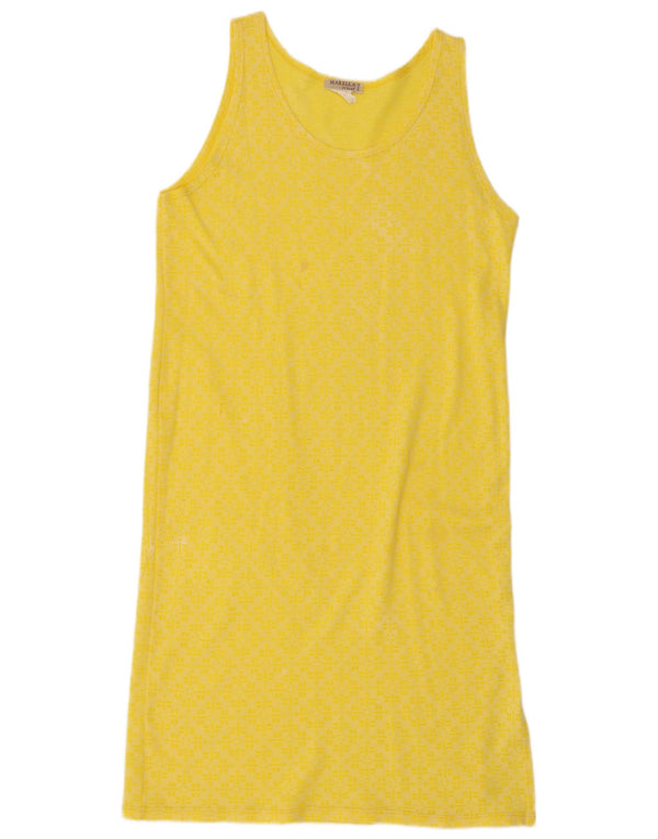 Marella Vestido Camiseta Sin Mangas para Mujer UK 44 Algodón Paisley Amarillo Medio