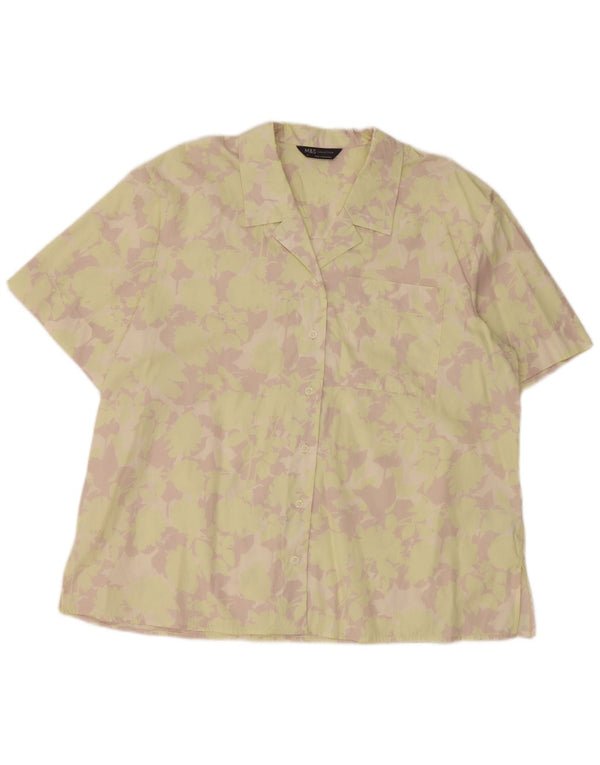 Marks & Spencer Camisa de Manga Corta para Mujer UK 40 XL Algodón Floral Amarillo