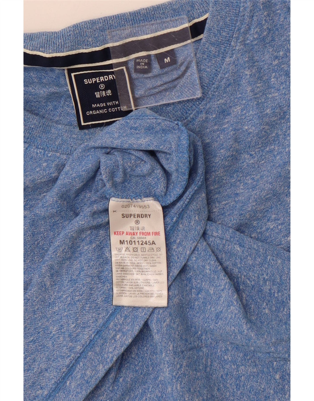 SUPERDRY Hombre Camiseta Top Algodón Moteado Azul Medio