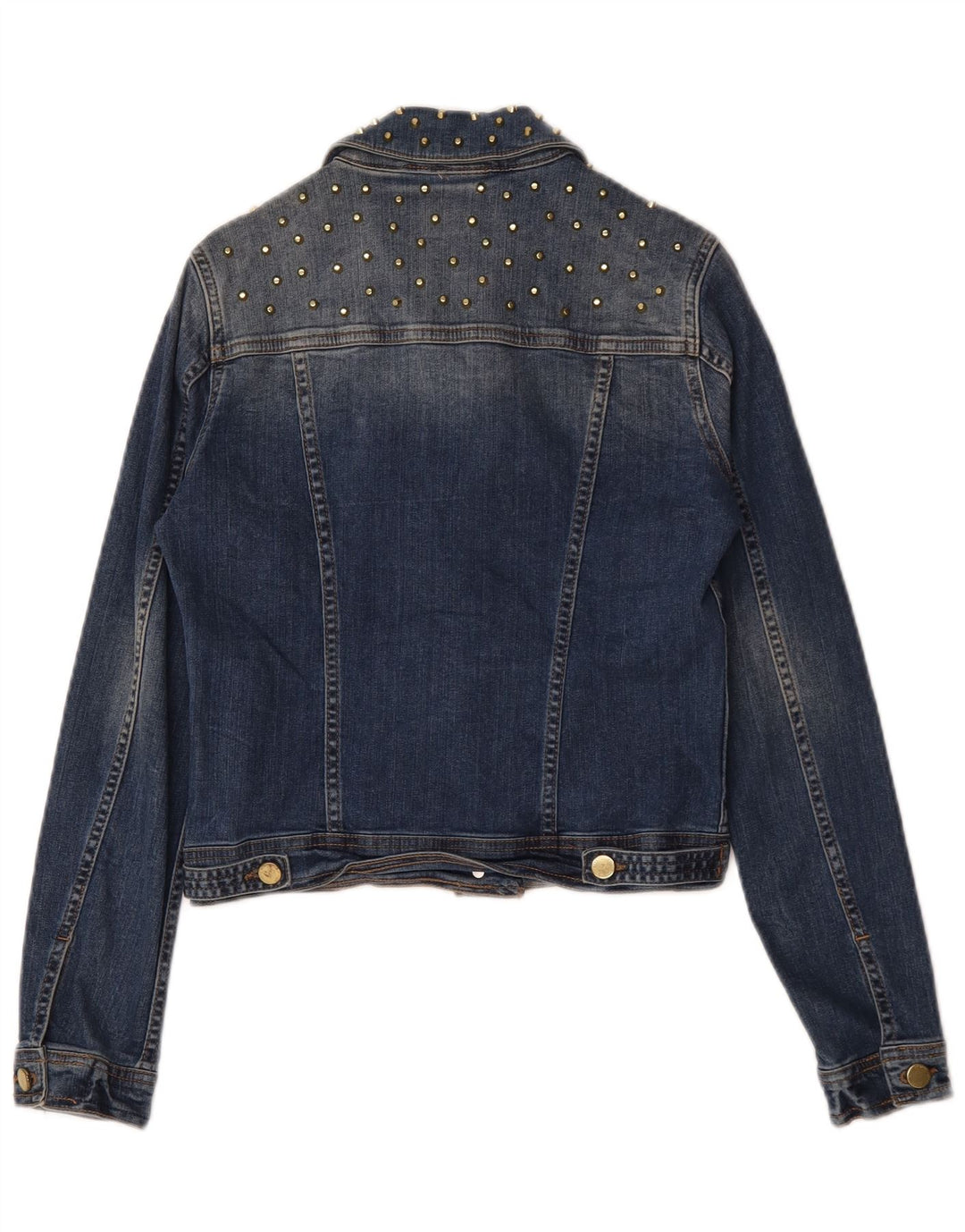 Zara Mujer Crop Denim Chaqueta UK 10 Small Azul Algodón