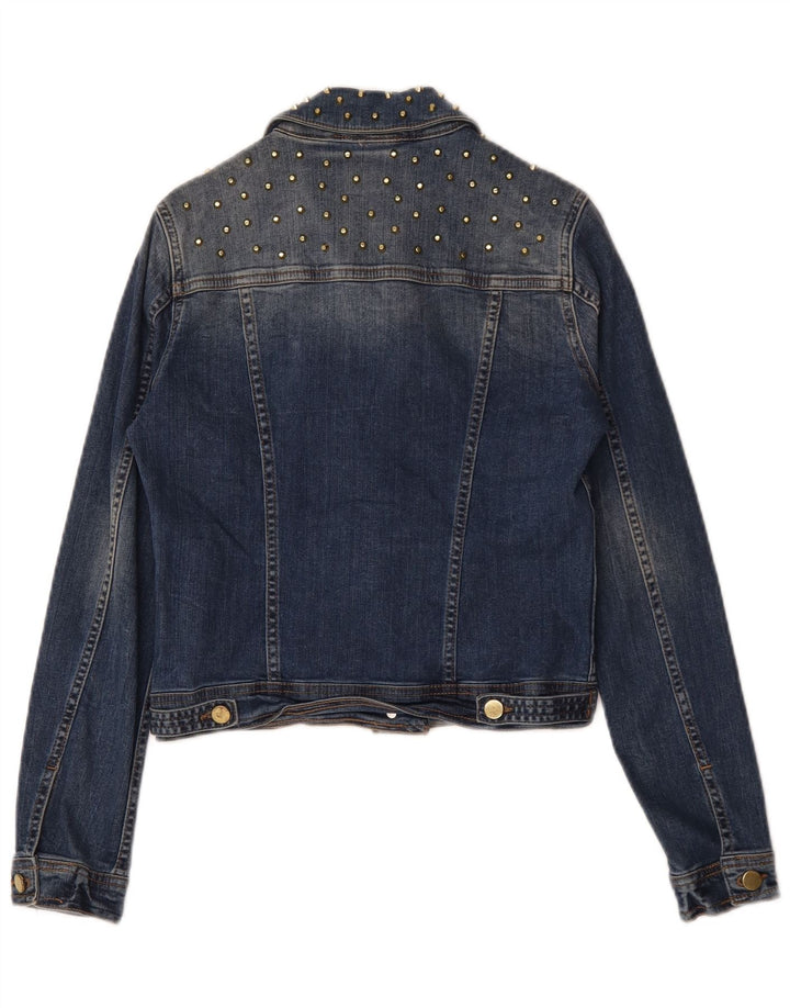 Zara Mujer Crop Denim Chaqueta UK 10 Small Azul Algodón