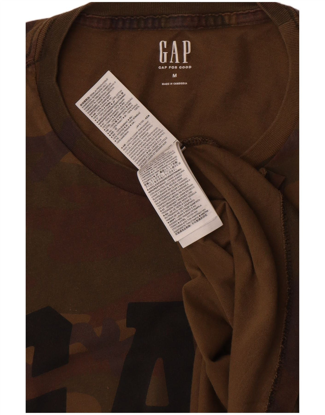 Gap Hombre Camiseta Gráfica Top Algodón Camuflaje Marrón Medio