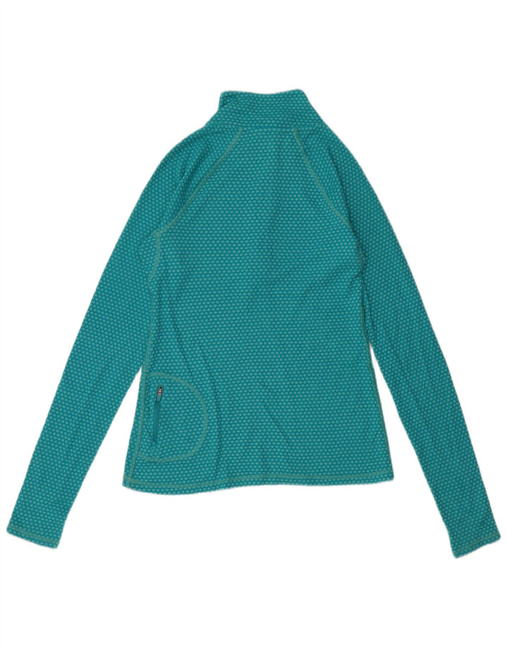 Eddie Bauer Top con cuello y cremallera para mujer, manga larga, UK 10 Small Turquoise Spotted