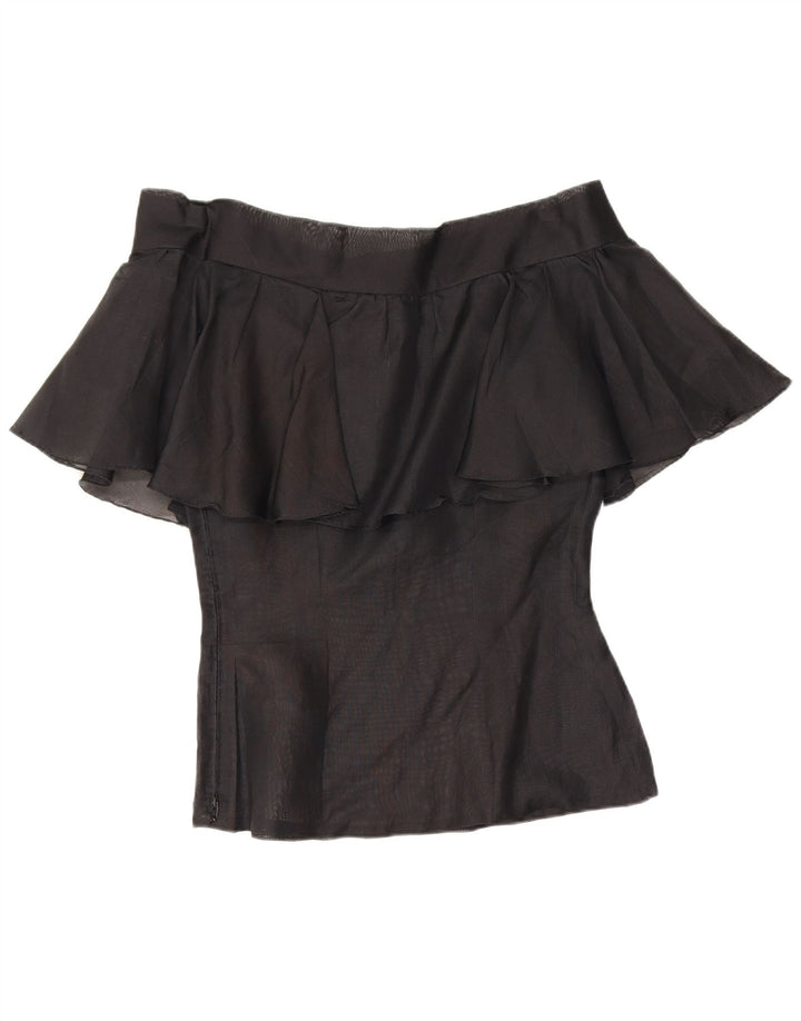 Vintage mujeres fuera del hombro Top Reino Unido 10 Pequeño Negro Floral