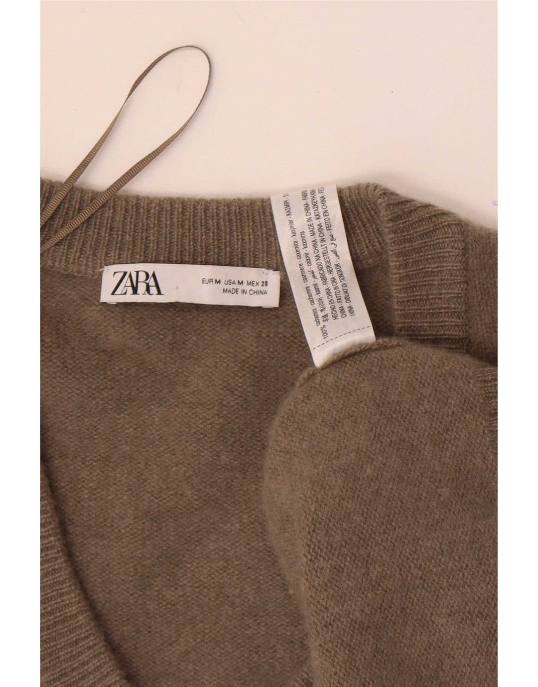 Zara Suéter oversize con cuello en V para mujer UK 44 Medium Khaki Cashmere