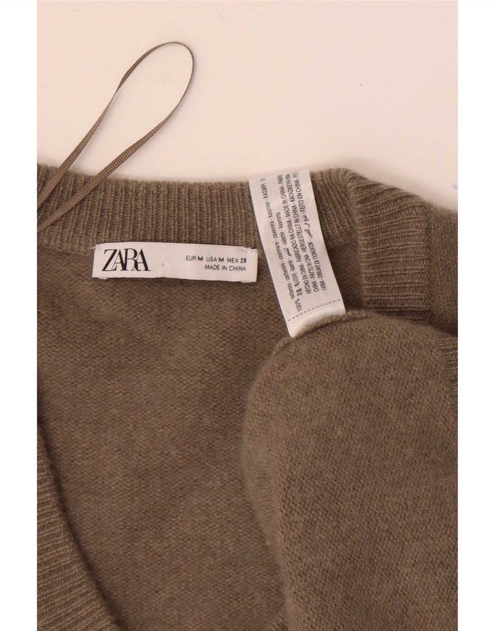 Zara Suéter oversize con cuello en V para mujer UK 44 Medium Khaki Cashmere