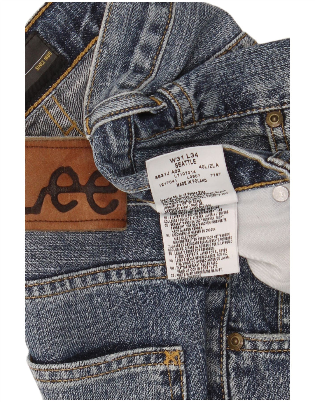 Lee Vaqueros Rectos Seattle Para Hombre W31 L30 Algodón Azul