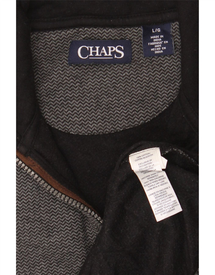 CHAPS Mens Zip Neck Top Long Sleeve Large Grey Chevron Cotton