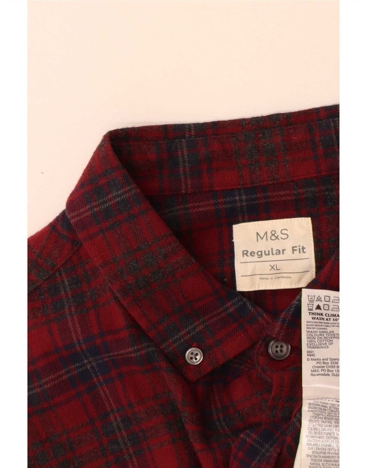 Marks & Spencer Camisa de franela de ajuste regular para hombre XL Algodón a cuadros rojos