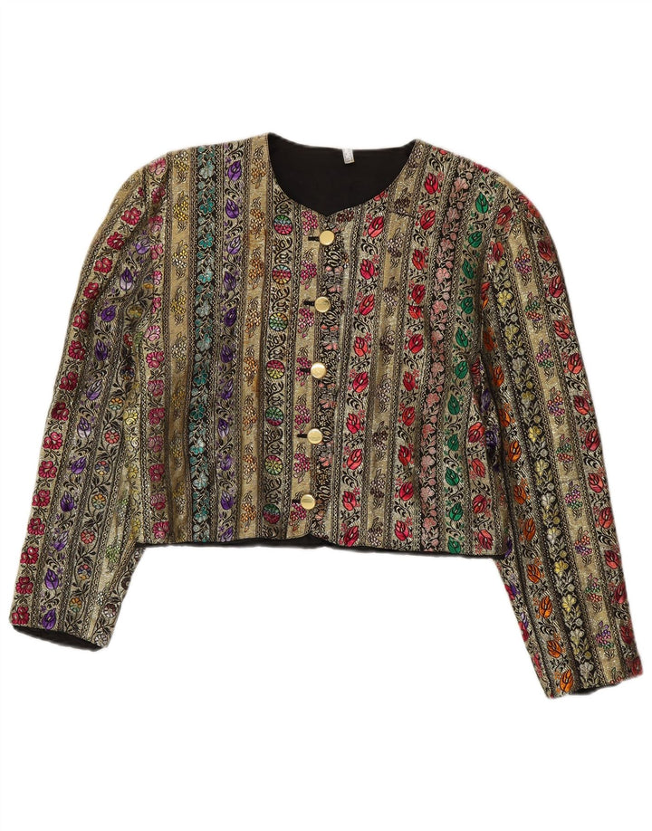 Vintage mujer 5 botones Blazer chaqueta Reino Unido 12 medio multicolor floral