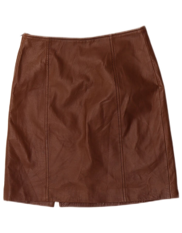 Falda de cuero vintage para mujer Reino Unido 6 XS W26 Marrón