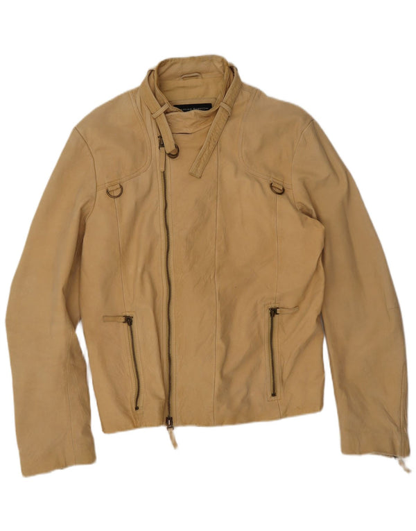 Massimo Rebecchi Chaqueta motera de cuero para hombre IT 54 2XL Cuero beige