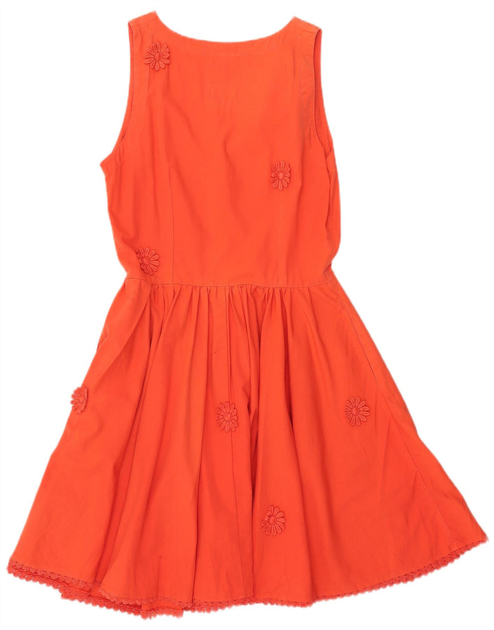 FIORUCCI Vestido evasé sin mangas para mujer IT 46 Algodón floral naranja grande