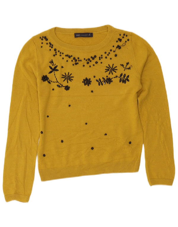 Marks & Spencer Suéter Corto con Cuello Barco para Mujer UK 8 Small Amarillo