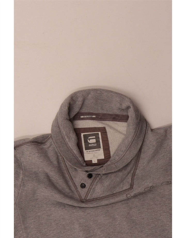 G-STAR Hombre Botón Cuello Sudadera Jumper Grande Gris Algodón