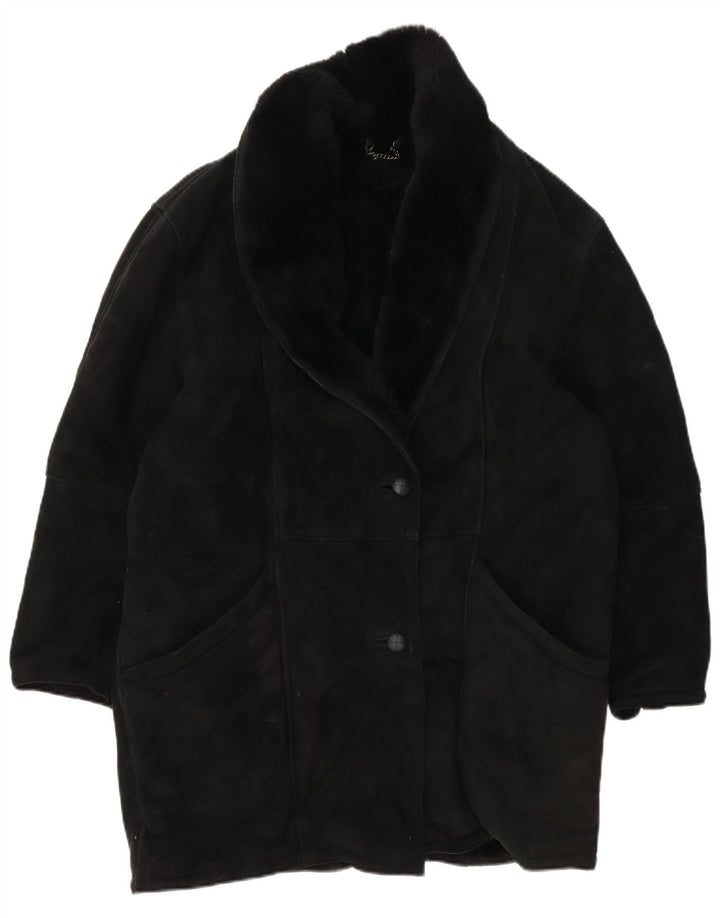 Vintage mujer oversize shearling abrigo IT 46 grande negro shearling