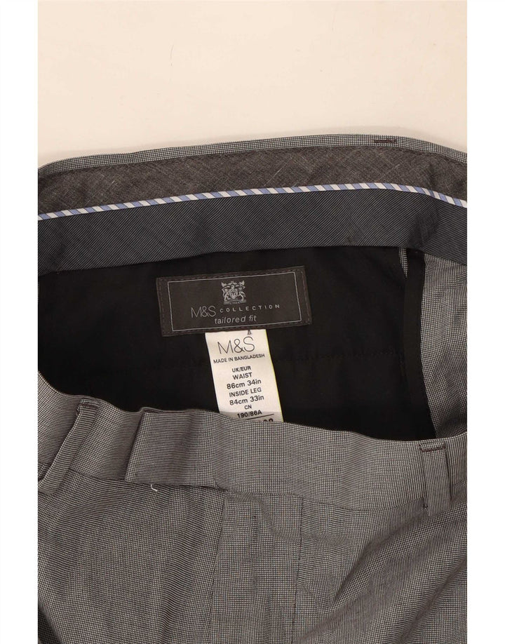 Marks & Spencer Pantalones informales de corte entallado para hombre W34 L33 Poliéster gris