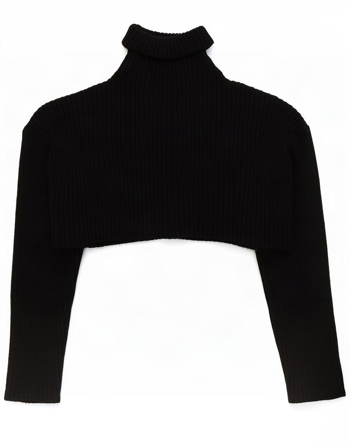 Zara Mujer Oversize Crop Roll Neck Jumper Sweater UK 10 Small Negro