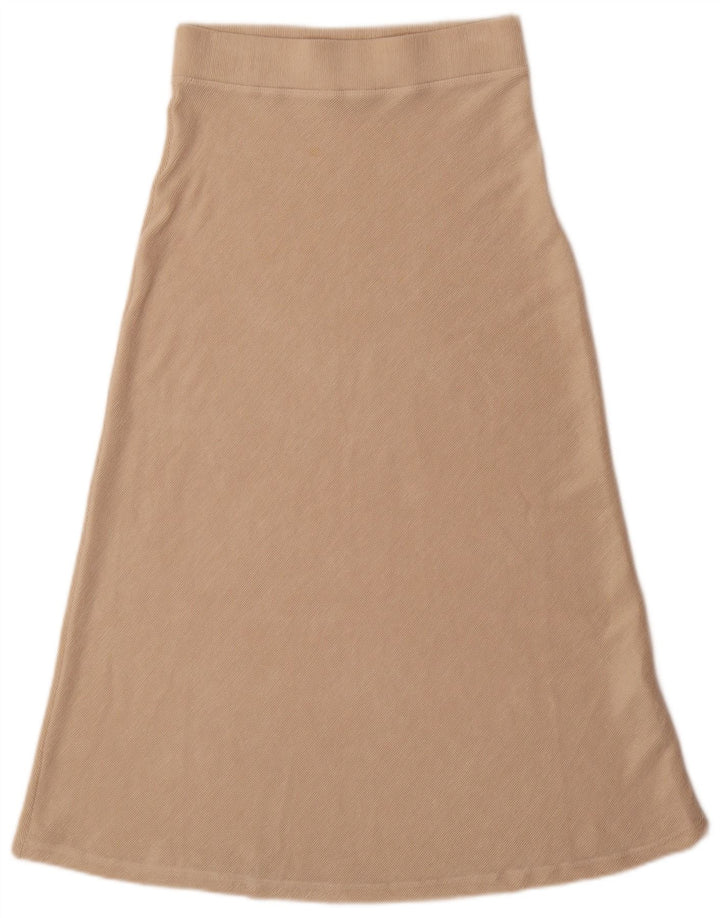 Zara Mujer Falda Acampanada De Cintura Alta Mediana W28 Poliéster Beige