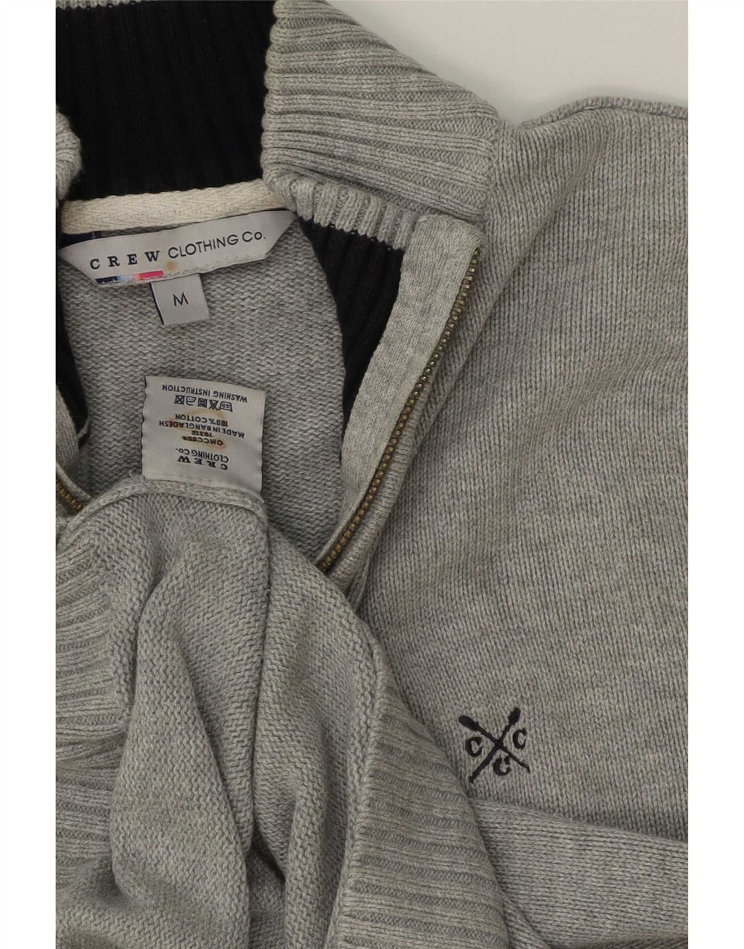 Crew Clothing - Jersey con cuello y cremallera para hombre, algodón gris medio