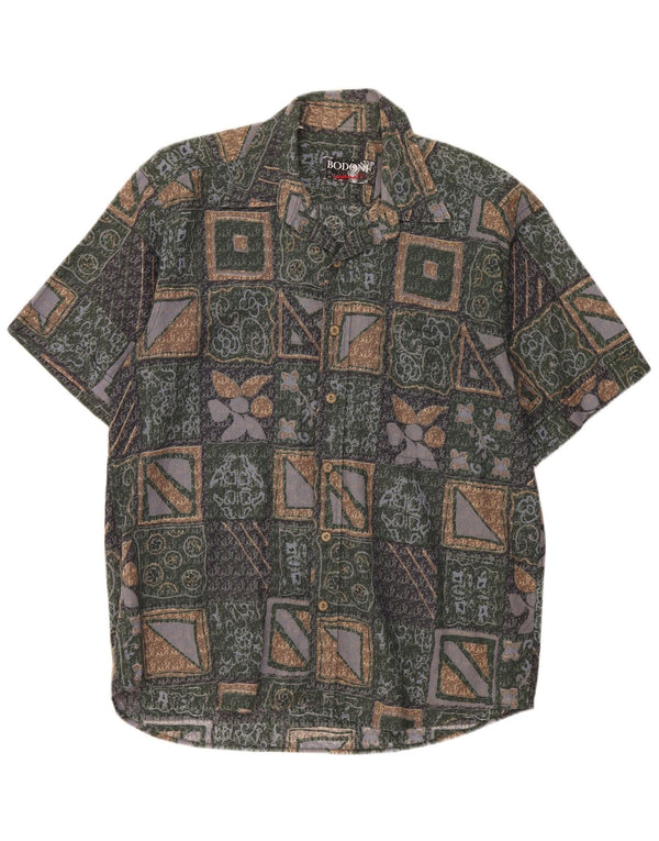 Bodoni Camisa de manga corta para hombre, talla 41/42, algodón floral verde grande