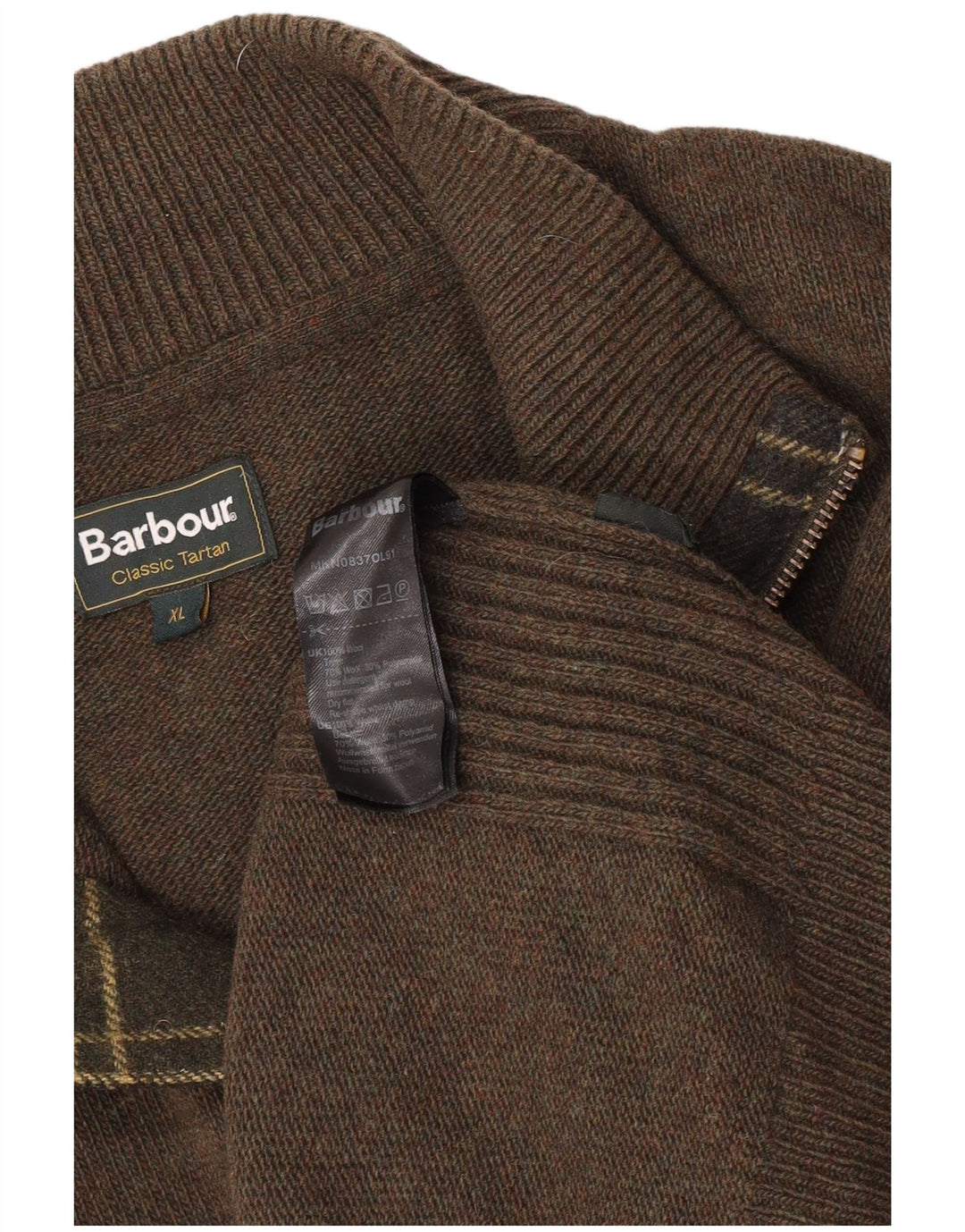 Barbour Jersey De Cuello Con Cremallera Para Hombre XL Lana Caqui