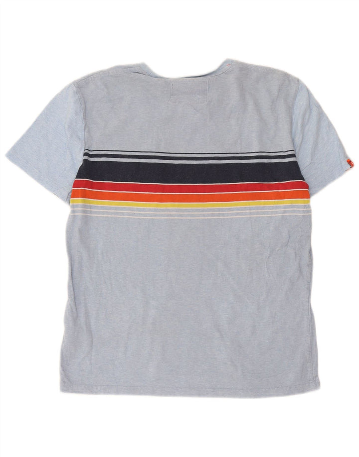 Superdry Hombre Camiseta Top Algodón Rayas Azul Medio