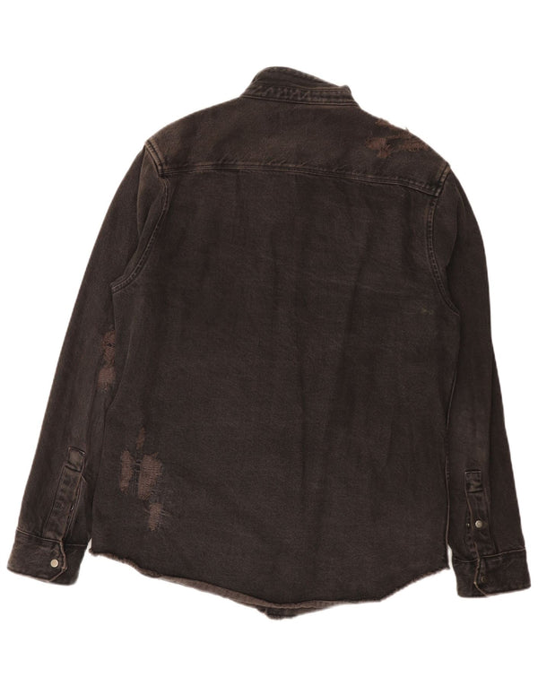 Zara Hombre Camisa Vaquera Desgastada De Corte Relajado XL Algodón Negro