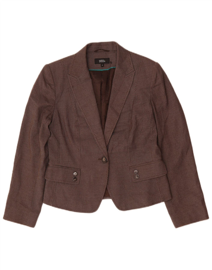 Marks & Spencer Chaqueta tipo blazer con 1 botón para mujer, Reino Unido 42, color marrón medio con lunares