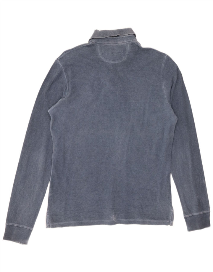 SUNDEK Polo de manga larga para hombre pequeño de algodón azul