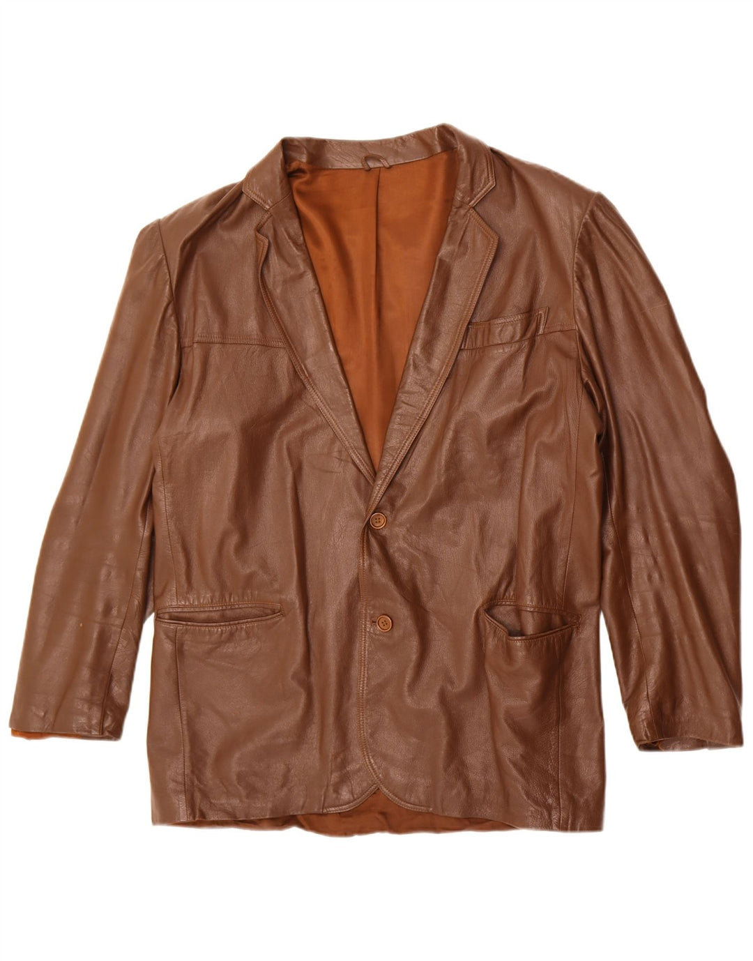 Vintage hombres 2 botones cuero Blazer chaqueta Reino Unido 40 marrón grande