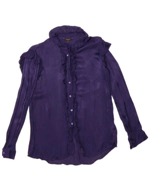 MASSIMO DUTTI Blusa camisera extragrande con volantes en la parte delantera para mujer EU 34 2XS Púrpura