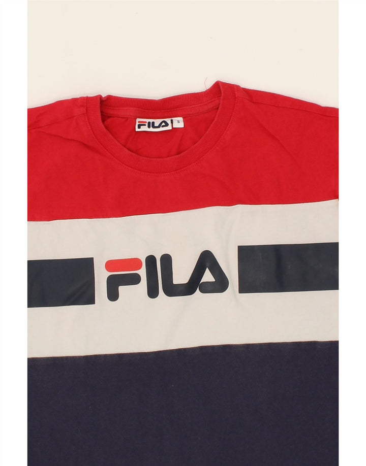 FILA Womens Graphic T-Shirt Top UK 10 Small Multicoloured Colourblock Vintage Fila and Second-Hand Fila from Messina Hembry 
