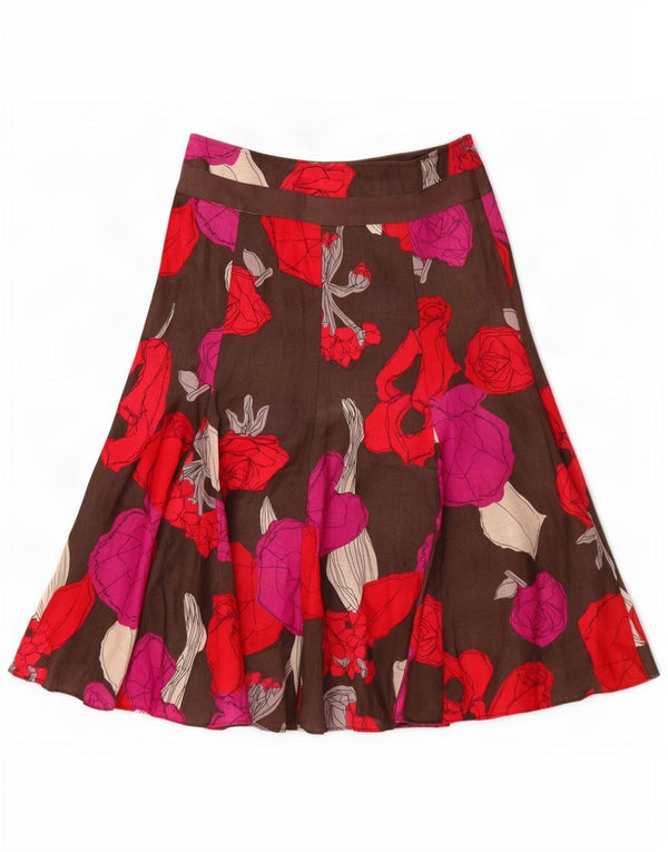 Hobbs Falda Acampanada para Mujer UK 8 Small W28 Lino Floral Marrón