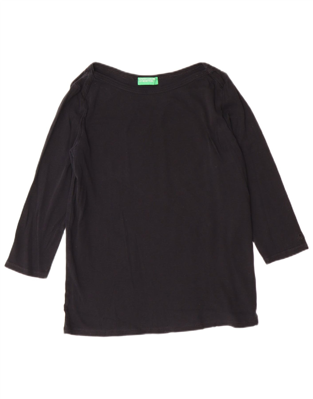 BENETTON Top para mujer manga 3/4 UK 44 Grande Algodón negro