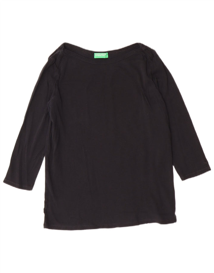 BENETTON Top para mujer manga 3/4 UK 44 Grande Algodón negro