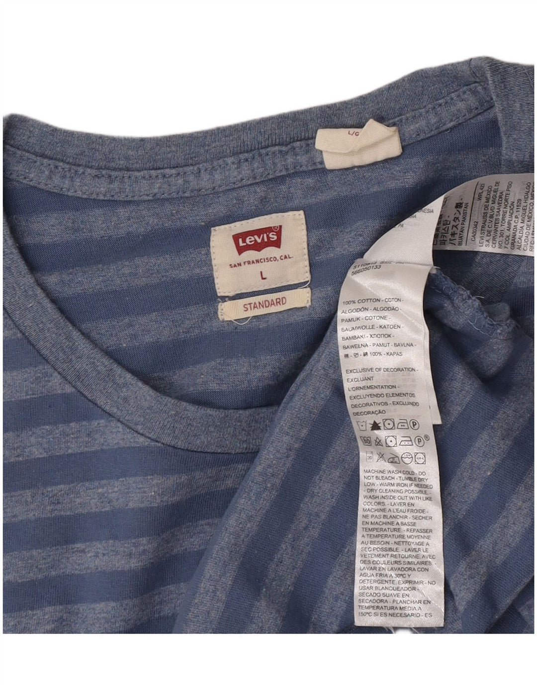 Levi's Camiseta estándar para hombre Top grande de algodón a rayas azules