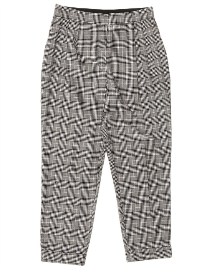 Zara Pantalón Chino Cónico Para Mujer Pequeño W27 L25 Poliéster A Cuadros Gris