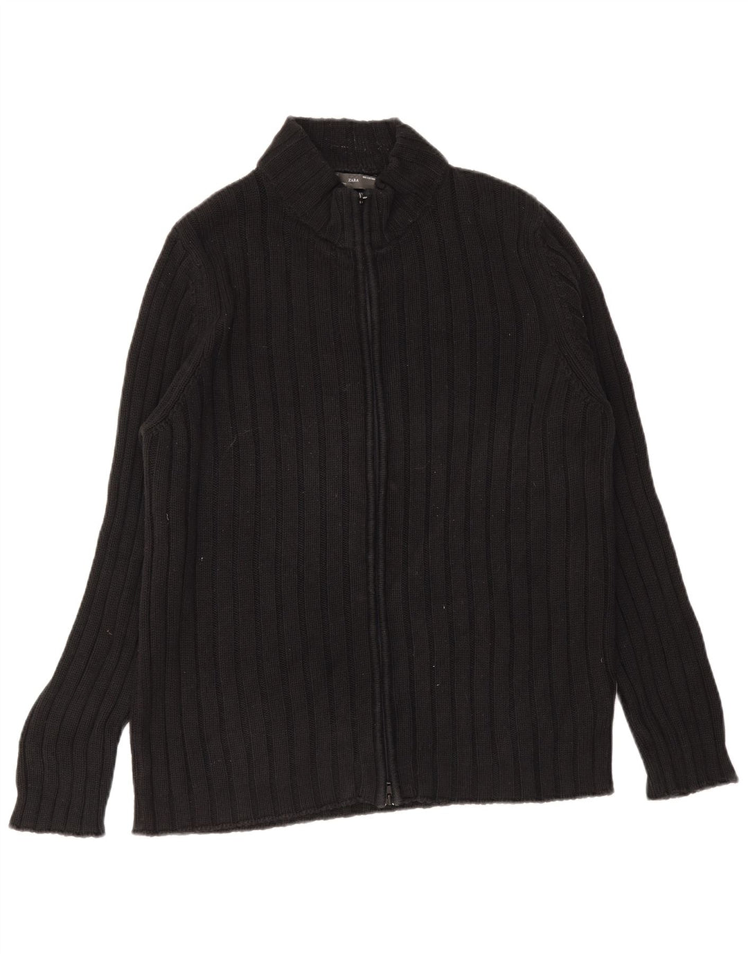 ZARA Hombre Cárdigan Sueter XL Negro Algodón