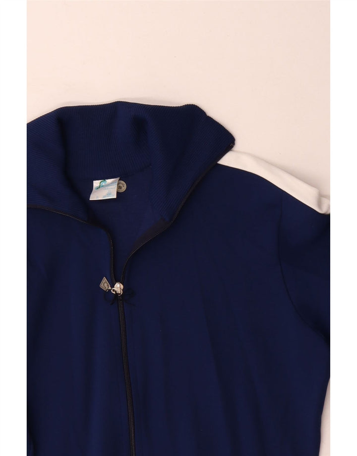 Vintage hombres gráfico chándal top chaqueta medio azul marino colorblock