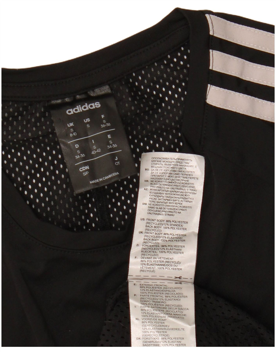 ADIDAS Mujer Climalite Camiseta Top UK 8/10 Pequeño Negro Poliéster