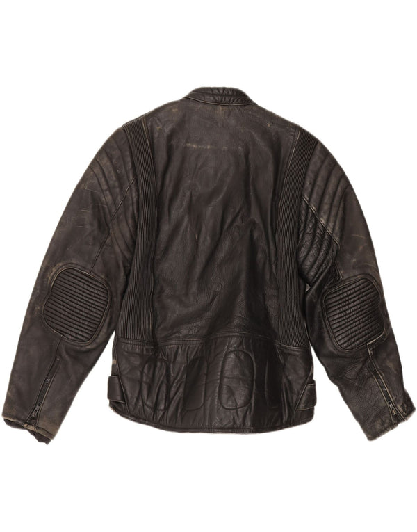 Vintage hombres cuero biker chaqueta Reino Unido 36 pequeño motociclista negro
