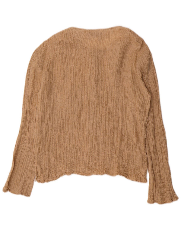Zara Blusa de manga larga para mujer Top UK 46 Large Beige Cotton