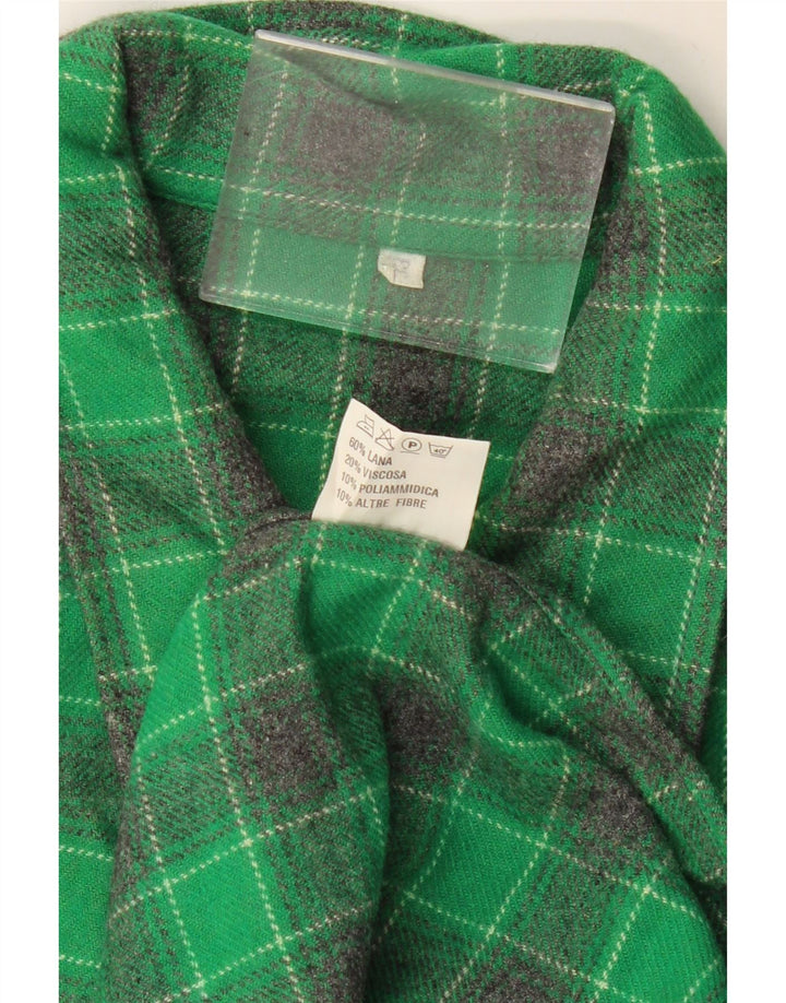 Camisa de franela vintage para hombre IT 52 Lana a cuadros verde grande