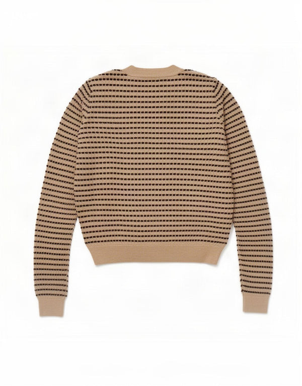 Zara Mujer Crop Boat Neck Jumper Sweater UK 10 Small Beige Rayas